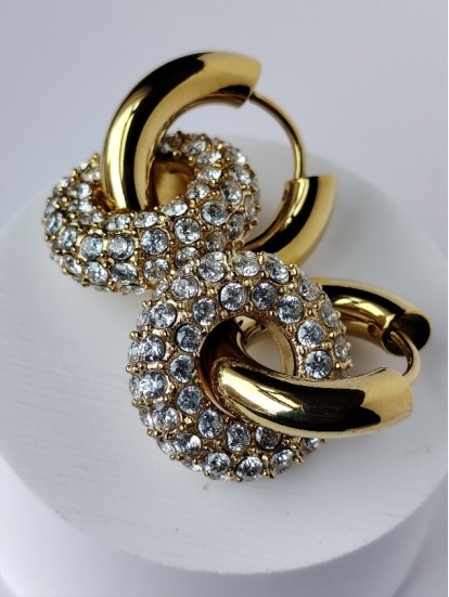 golden crystal link earrings